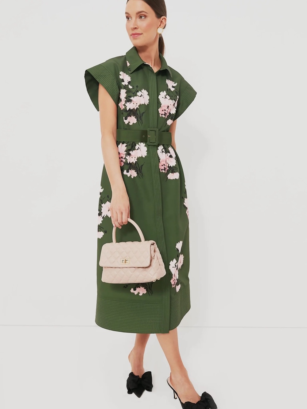 Tuckernuck Olive & Pressed Powder Floral Chloe Dress XS